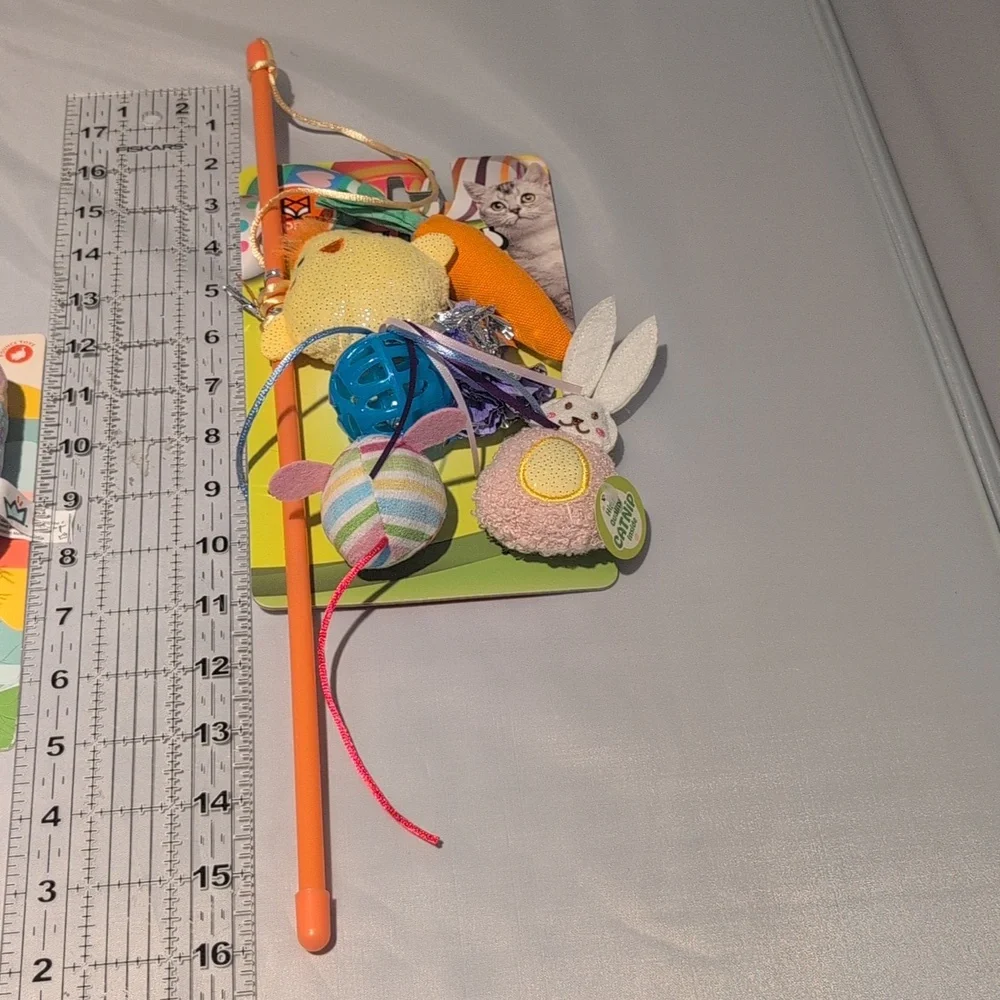 Assortment of Easter Cat Toys Teaser Wand & Catnip Felt Toys